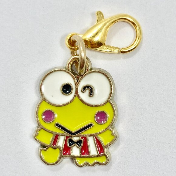 Hello Kitty Keroppi Frog Charm Clip On Zipper Pull Bag Purse Enamel Gold Tone - Picture 2 of 7